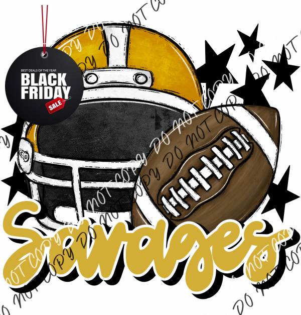 Football Helmet Savages Dtf Transfer (See Color Options) Pocket Size 3 / Gold Lettering Transfers