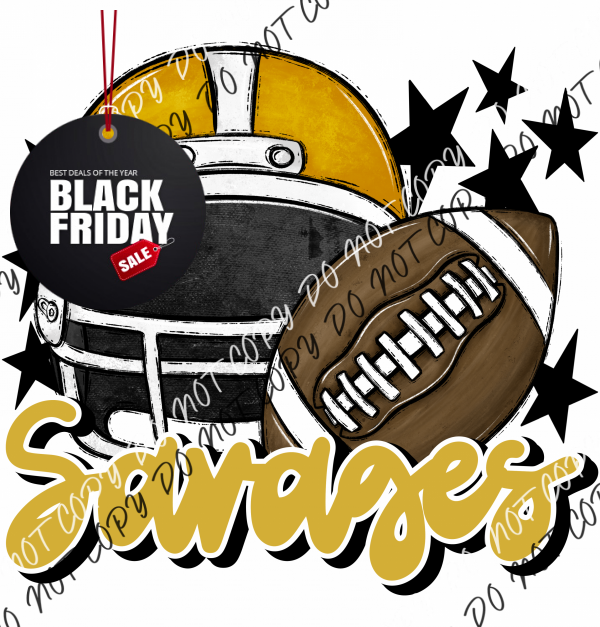 Football Helmet Savages Dtf Transfer (See Color Options) Pocket Size 3 / Gold Lettering Transfers