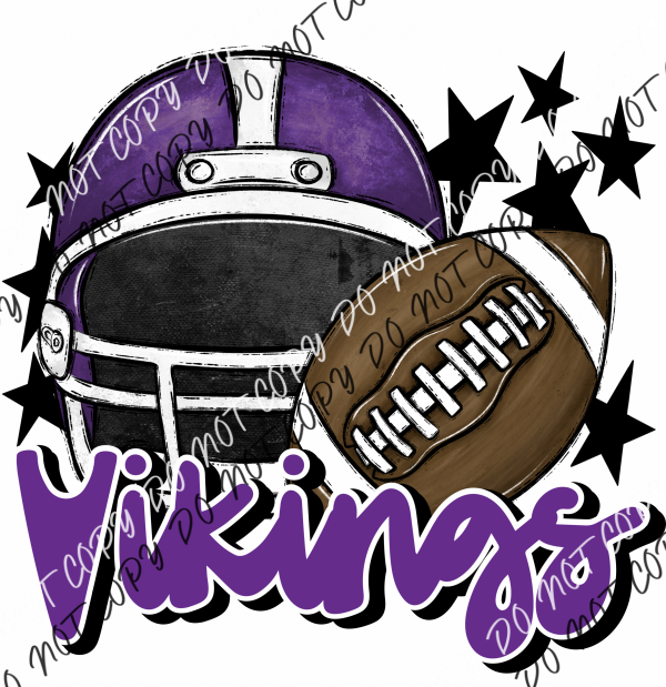 Football Helmet Vikings Dtf Transfer (See Color Options) Pocket Size 3 / Purple Transfers