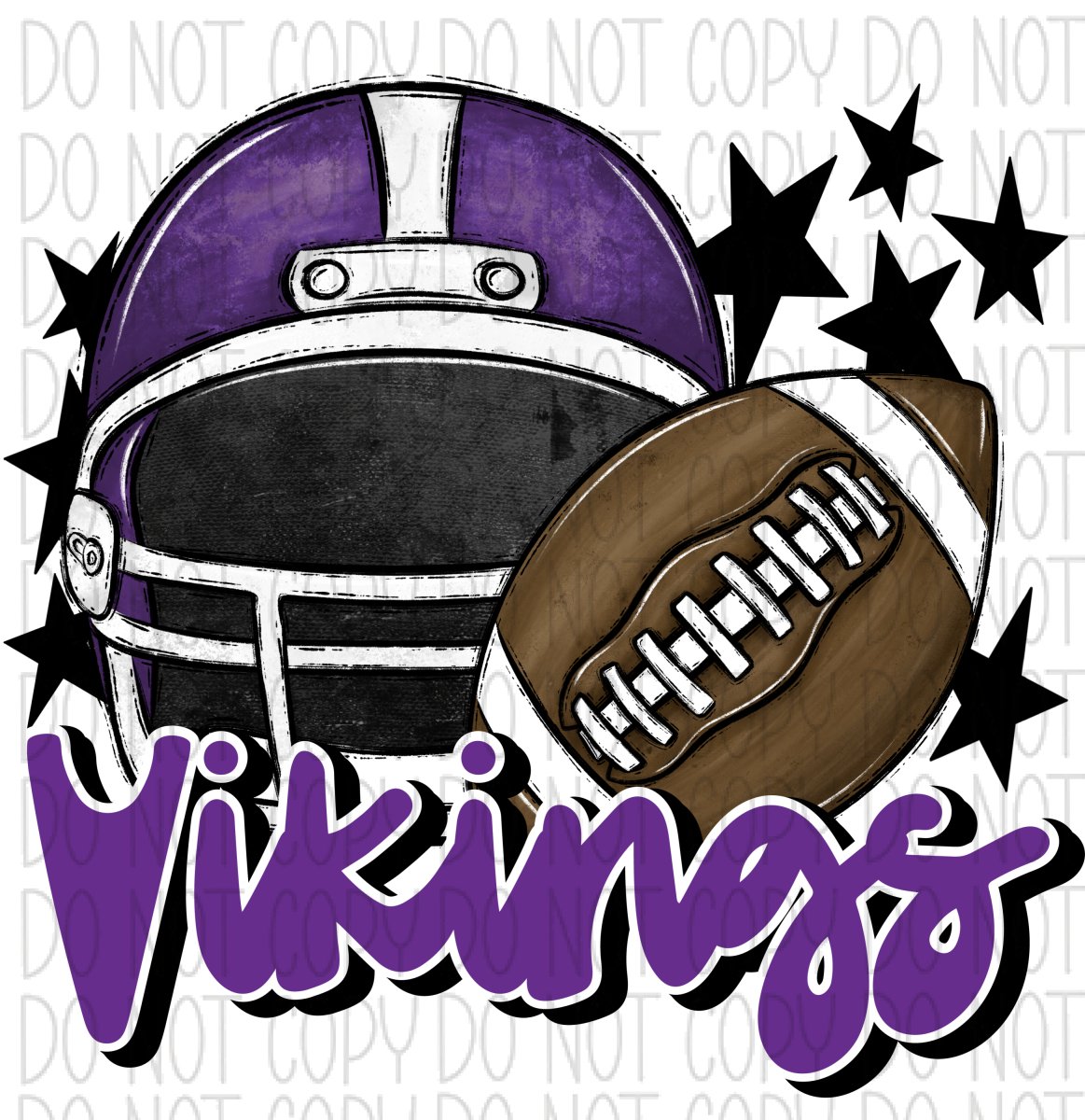 Football Helmet Vikings Dtf Transfer (See Color Options) Pocket Size 3 / Purple Transfers