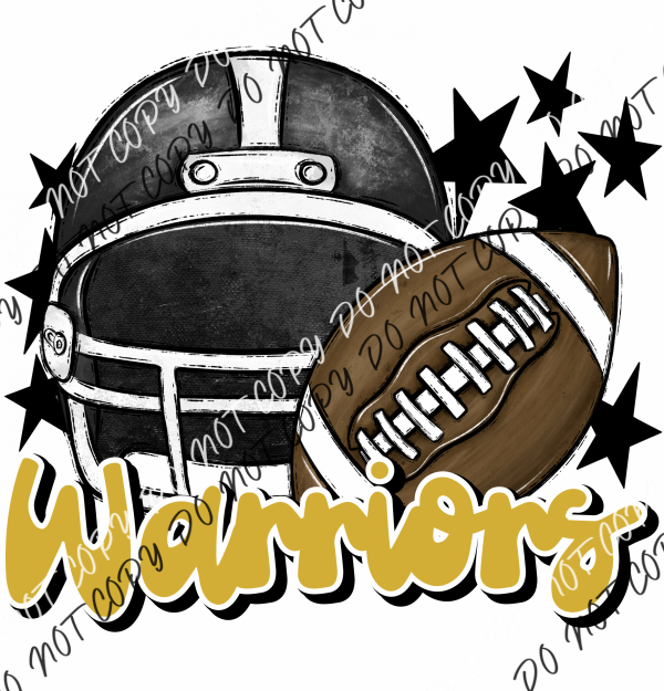 Football Helmet Warriors Dtf Transfer (See Color Options) Pocket Size 3 / Black With Gold Lettering