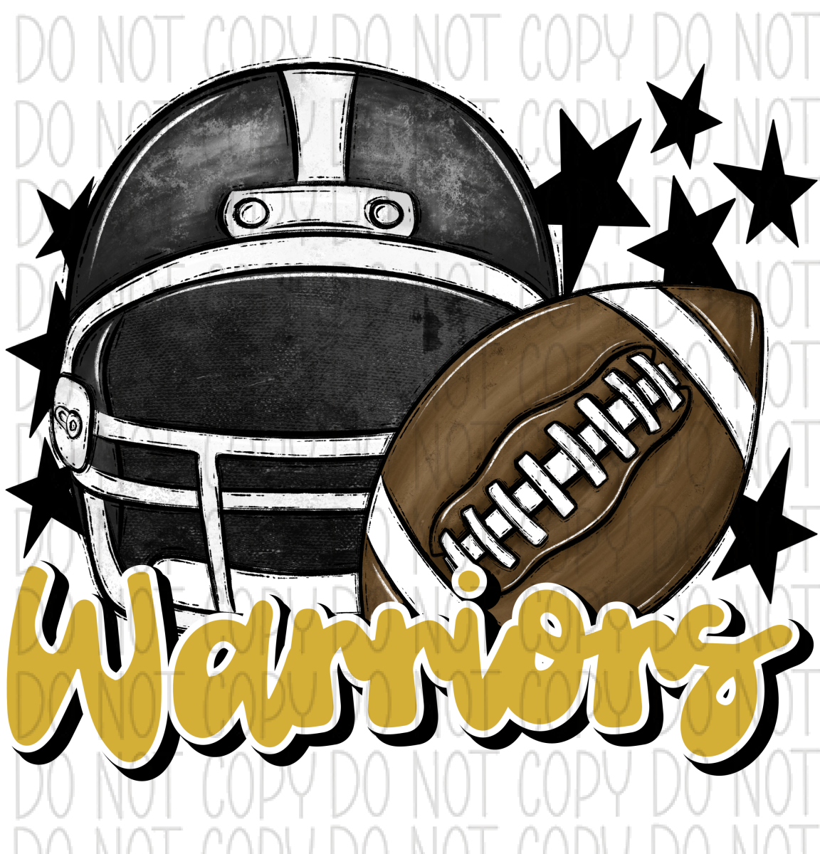Football Helmet Warriors Dtf Transfer (See Color Options) Pocket Size 3 / Black With Gold Lettering