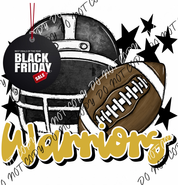 Football Helmet Warriors Dtf Transfer (See Color Options) Pocket Size 3 / Black With Gold Lettering