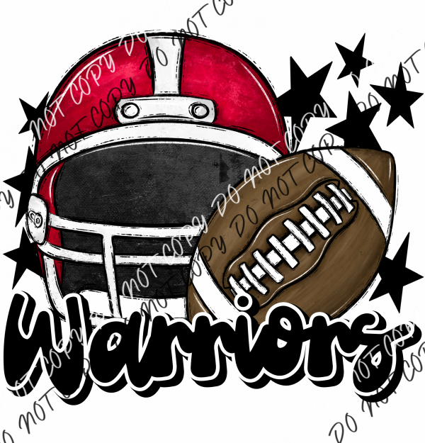 Football Helmet Warriors Dtf Transfer (See Color Options) Pocket Size 3 / Red With Black Lettering