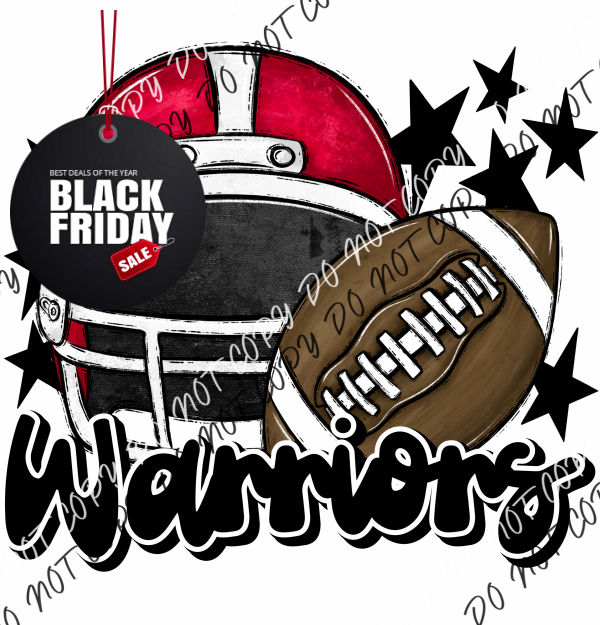 Football Helmet Warriors Dtf Transfer (See Color Options) Pocket Size 3 / Red With Black Lettering