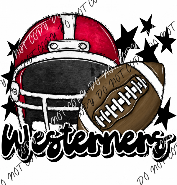 Football Helmet Westerners Dtf Transfer (See Color Options) Pocket Size 3 / Red Lettering Transfers