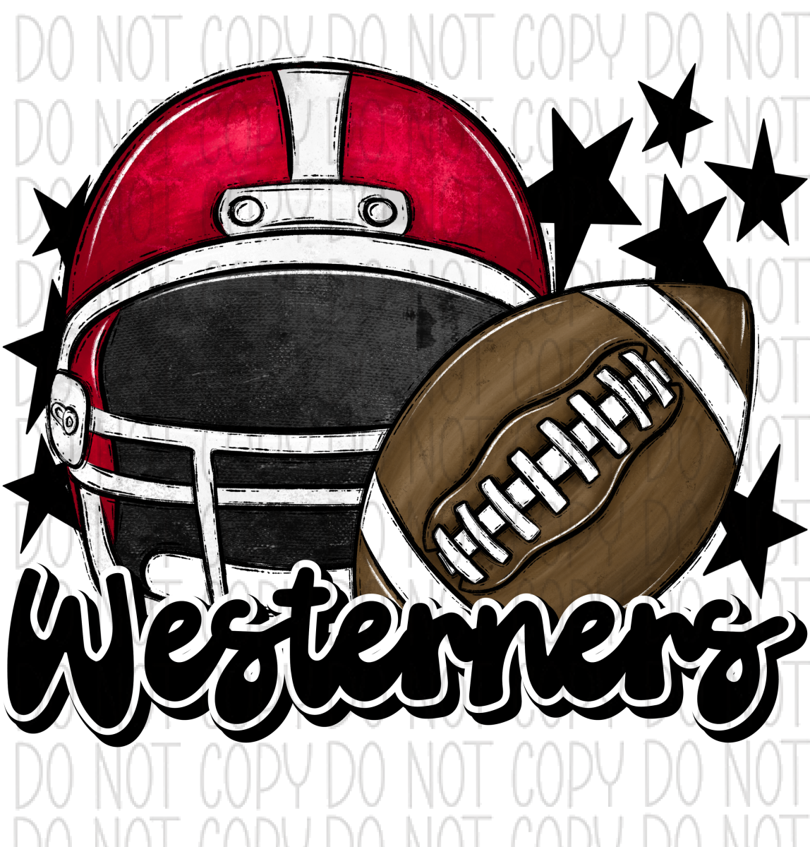 Football Helmet Westerners Dtf Transfer (See Color Options) Pocket Size 3 / Red Lettering Transfers