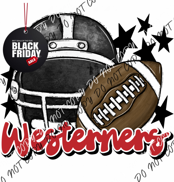 Football Helmet Westerners Dtf Transfer (See Color Options) Pocket Size 3 / Black Red Lettering