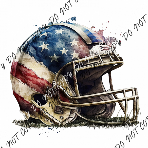 Football Helmet With American Flag Watercolor Dtf Transfer