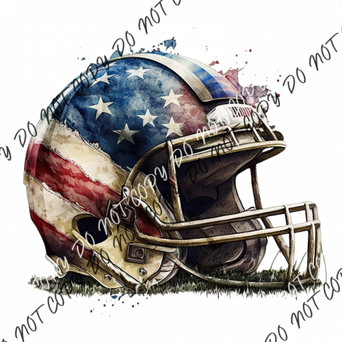 Football Helmet With American Flag Watercolor Dtf Transfer