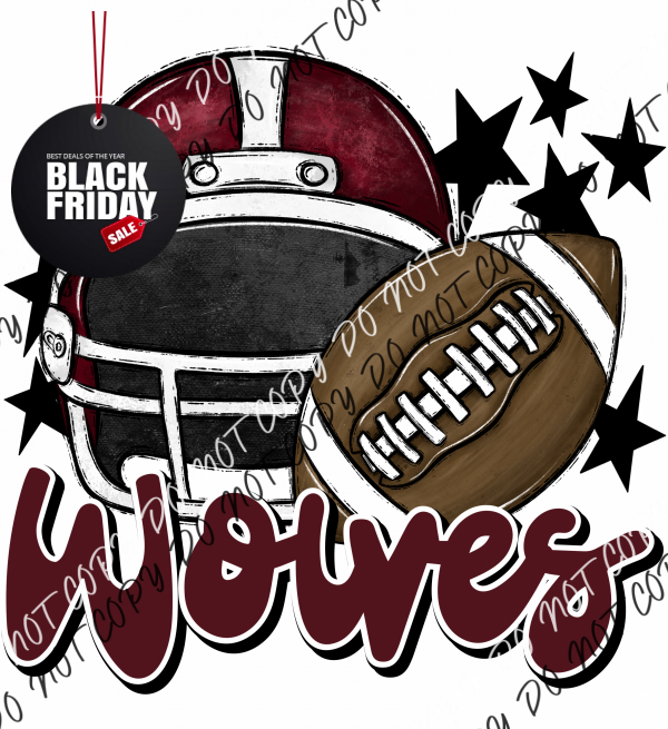 Football Helmet Wolves Dtf Transfer (See Color Options) Pocket Size 3 / Maroon Transfers