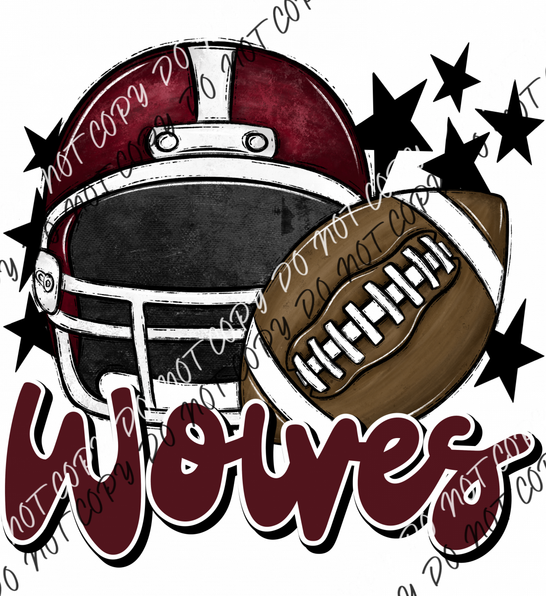 Football Helmet Wolves Dtf Transfer (See Color Options) Pocket Size 3 / Maroon Transfers