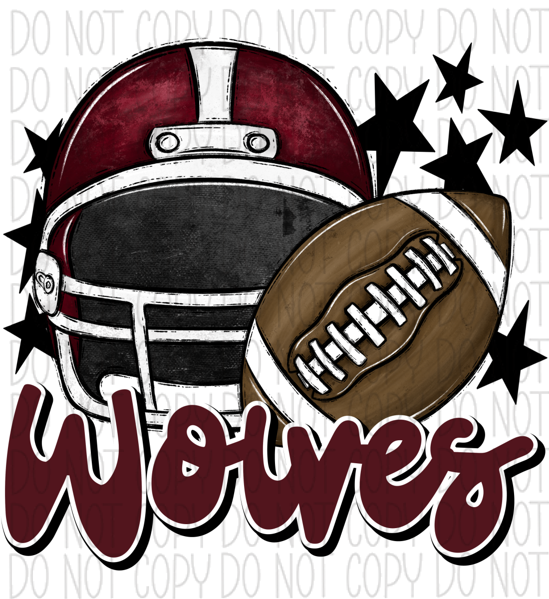 Football Helmet Wolves Dtf Transfer (See Color Options) Pocket Size 3 / Maroon Transfers
