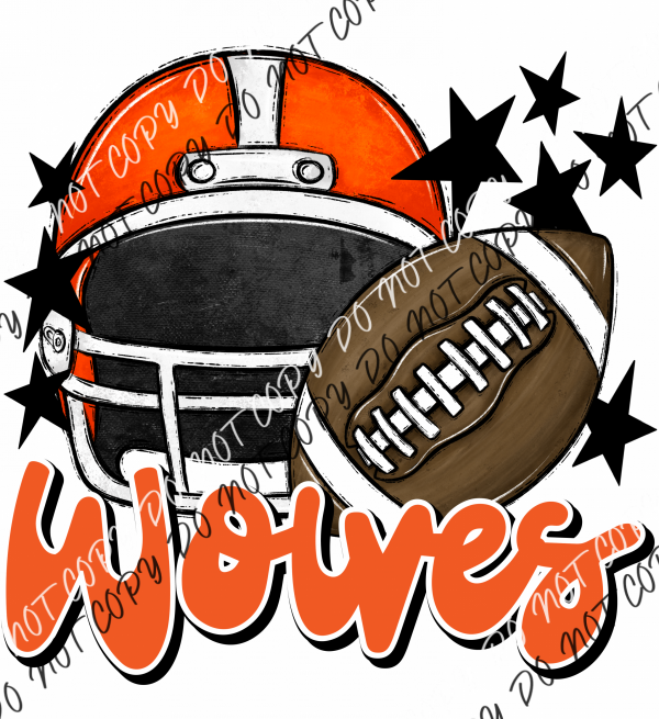 Football Helmet Wolves Dtf Transfer (See Color Options) Pocket Size 3 / Orange Transfers