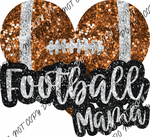 Football Mama Heart Faux Sequin Dtf Transfer Rtp Transfers