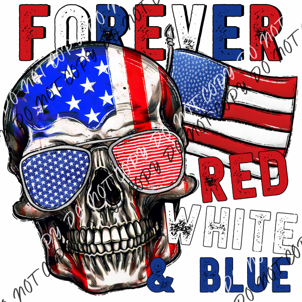 Forever Red White And Blue Skull Dtf Transfer