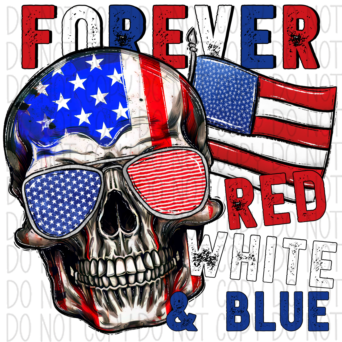 Forever Red White And Blue Skull Dtf Transfer