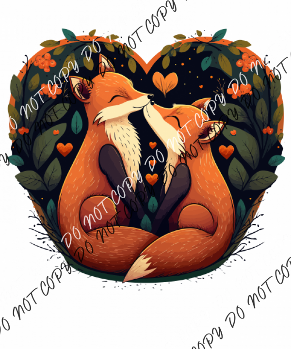 Foxes Hugging With Hearts Dtf Transfer