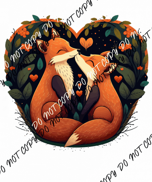 Foxes Hugging with Hearts DTF Transfer - We Print U Press DTF Transfers