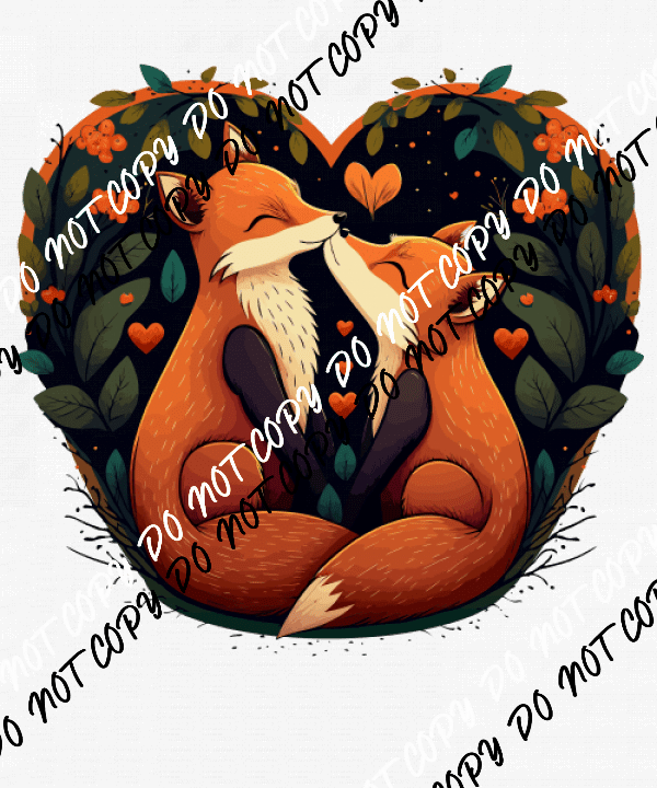 Foxes Hugging with Hearts DTF Transfer - We Print U Press DTF Transfers