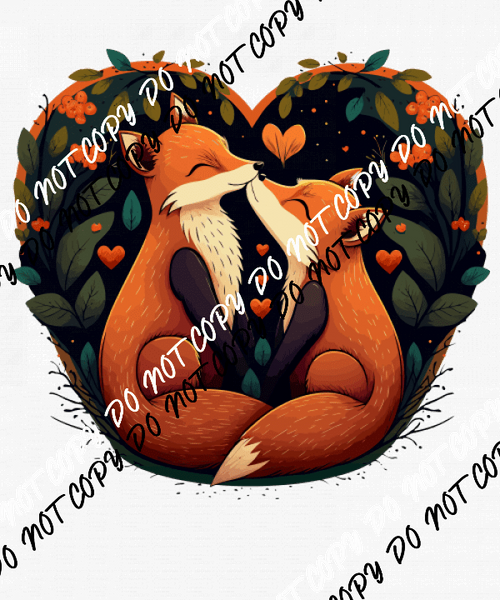 Foxes Hugging with Hearts DTF Transfer - We Print U Press DTF Transfers