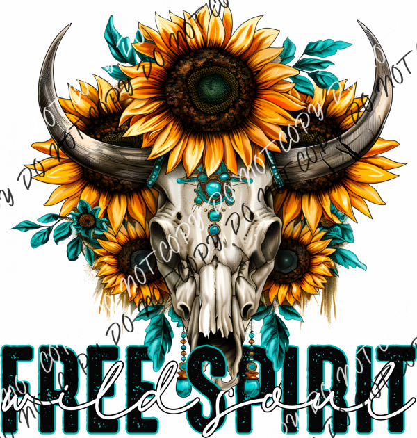 Free Spirit Wild Soul Sunflower Cow Skull Dtf Transfer Rtp Transfers