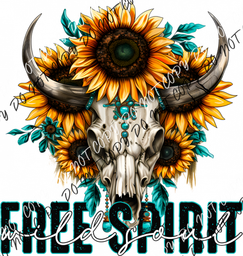 Free Spirit Wild Soul Sunflower Cow Skull Dtf Transfer Rtp Transfers