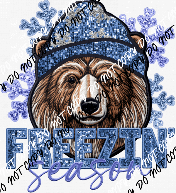 Freezin' Season Bear faux sequin and embroidery DTF Transfer - We Print U Press DTF Transfers