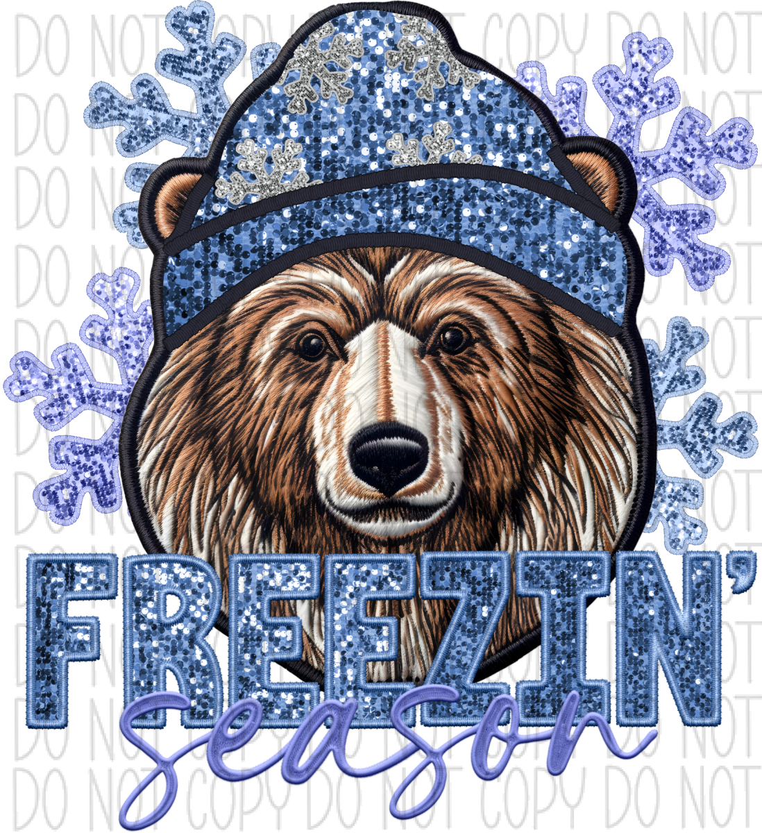 Freezin’ Season Bear Faux Sequin And Embroidery Dtf Transfer Rtp Transfers
