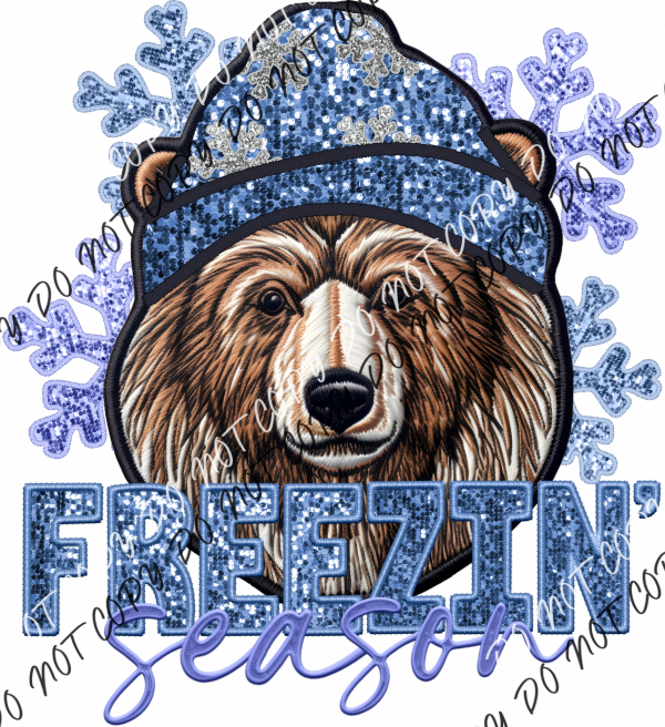 Freezin’ Season Bear Faux Sequin And Embroidery Dtf Transfer Rtp Transfers