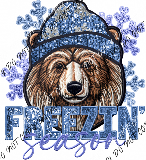 Freezin’ Season Bear Faux Sequin And Embroidery Dtf Transfer Rtp Transfers