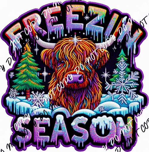 Freezin Season Highland Cow Faux Patch DTF Transfer - We Print U Press DTF Transfers