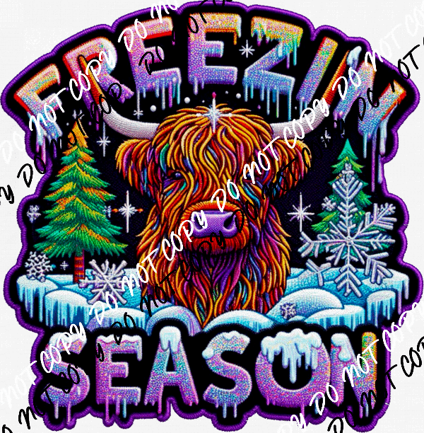 Freezin Season Highland Cow Faux Patch DTF Transfer - We Print U Press DTF Transfers