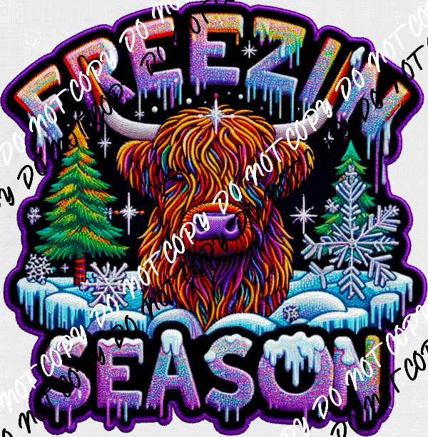 Freezin Season Highland Cow Faux Patch DTF Transfer - We Print U Press DTF Transfers