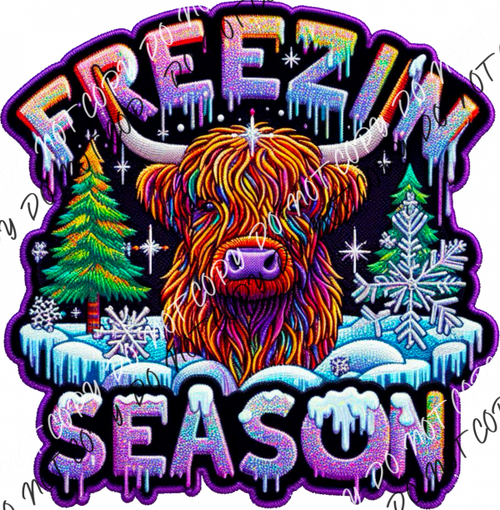 Freezin Season Highland Cow Faux Patch Dtf Transfer Rtp Transfers