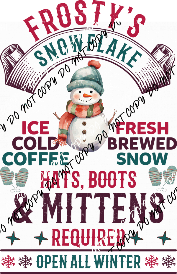 Frosty's Snowflake Coffee Shop DTF Transfer - We Print U Press DTF Transfers