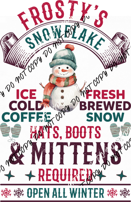 Frosty's Snowflake Coffee Shop DTF Transfer - We Print U Press DTF Transfers