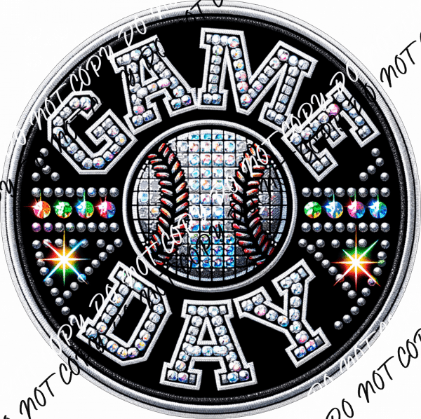 Game Day Baseball Circle Faux Rhinestone DTF Transfer - We Print U Press DTF Transfers