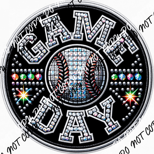 Game Day Baseball Circle Faux Rhinestone DTF Transfer - We Print U Press DTF Transfers