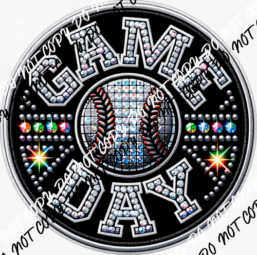 Game Day Baseball Circle Faux Rhinestone DTF Transfer - We Print U Press DTF Transfers
