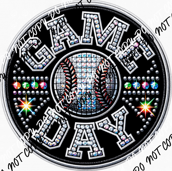 Game Day Baseball Circle Faux Rhinestone DTF Transfer - We Print U Press DTF Transfers