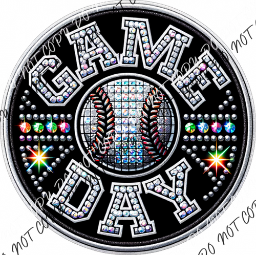 Game Day Baseball Circle Faux Rhinestone Dtf Transfer Rtp Transfers