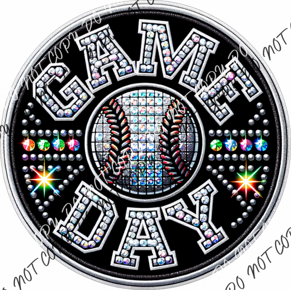 Game Day Baseball Circle Faux Rhinestone Dtf Transfer Rtp Transfers