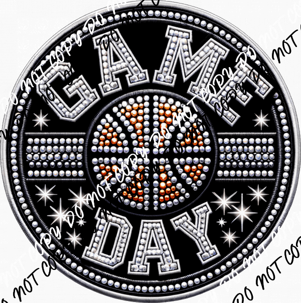 Game Day Basketball Circle Faux Rhinestone DTF Transfer - We Print U Press DTF Transfers