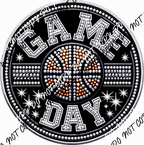 Game Day Basketball Circle Faux Rhinestone DTF Transfer - We Print U Press DTF Transfers