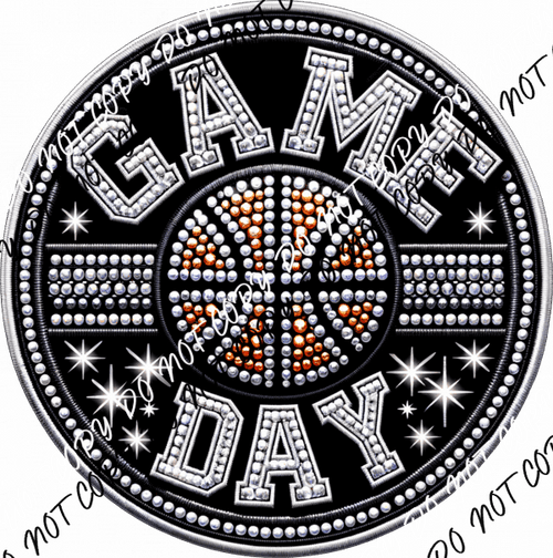 Game Day Basketball Circle Faux Rhinestone DTF Transfer - We Print U Press DTF Transfers