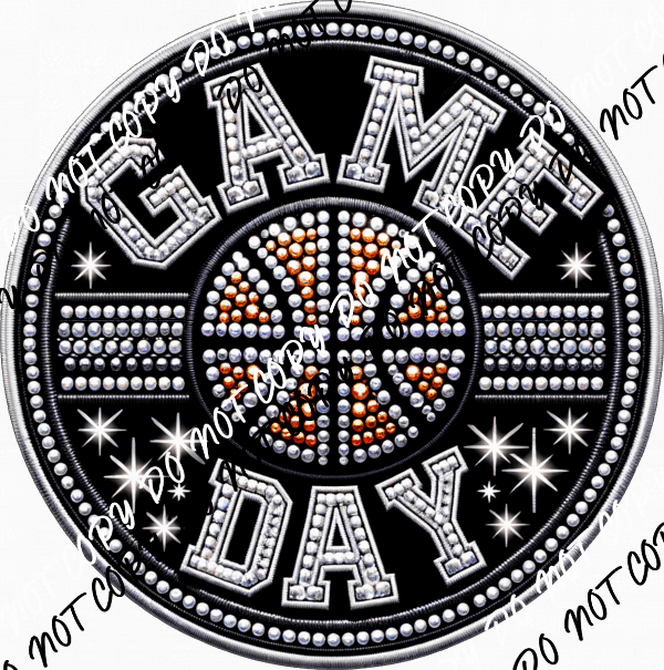 Game Day Basketball Circle Faux Rhinestone DTF Transfer - We Print U Press DTF Transfers