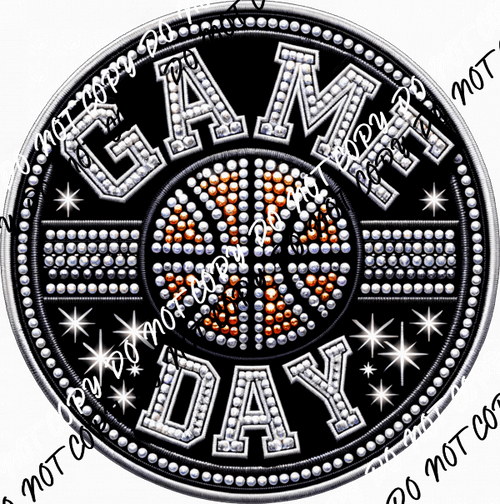 Game Day Basketball Circle Faux Rhinestone DTF Transfer - We Print U Press DTF Transfers