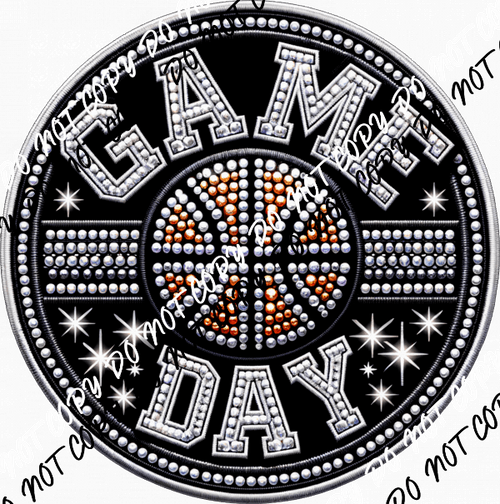 Game Day Basketball Circle Faux Rhinestone DTF Transfer - We Print U Press DTF Transfers