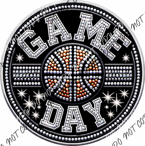 Game Day Basketball Circle Faux Rhinestone Dtf Transfer Rtp Transfers